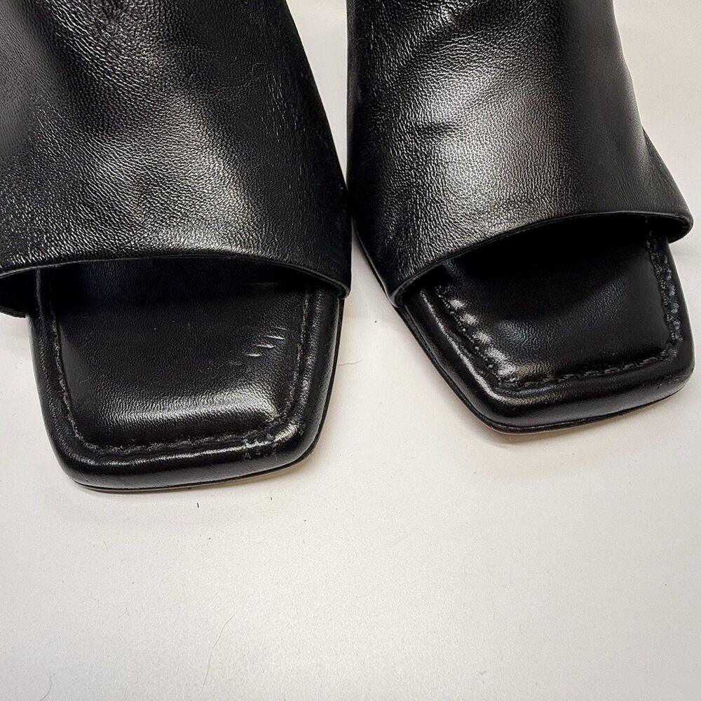 FRAME Le Naomi Black Leather Wedge Slip On Mule Heels Sz 39 US 8 New W/Flaw - Picture 5 of 9